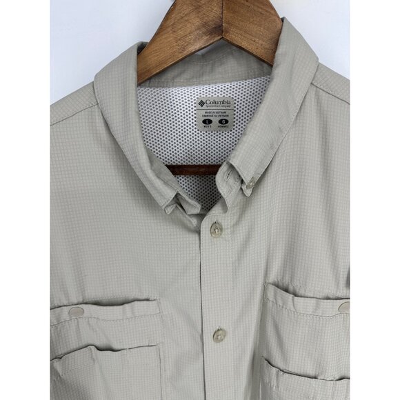 Columbia Mens PFG Omni-Shade Beige Button-Up Short Sleeve Shirt Size L - Picture 4 of 14